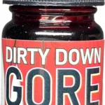 Small dark bottle with a black ribbed cap and a red label that says “DIRTY DOWN GORE” (15 ml/0.5 fl oz)