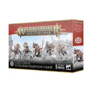 Warhammer Age of Sigmar box set: Vongrim Harpoon Crew with five miniatures on rocky terrain on the box art