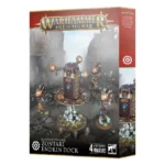 Warhammer Age of Sigmar box: Zontari Endrin Dock with four steampunk miniatures amid a smoky rocky scene.