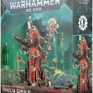 Warhammer 40,000 Adeptus Mechanicus ThulIa Ghuld miniature model box on a teal background box art and logo visible on the sides.