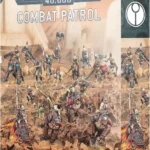 Box art for Warhammer 40,000 Combat Patrol: Kroots, showing a desert battlefield with numerous Kroot miniatures in battle formation on rocky terrain.
