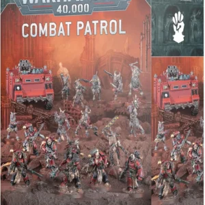 Warhammer 40,000 Combat Patrol Red Corsairs box set featuring red-armored miniatures and tanks on a rocky battlefield.