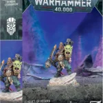 Warhammer 40,000 box featuring a blue-purple diorama and two miniature figures standing on rocky terrain; front reads 'Leagues of Votann' and 'Berehk Stornbröw' with a Citadel miniatures logo.
